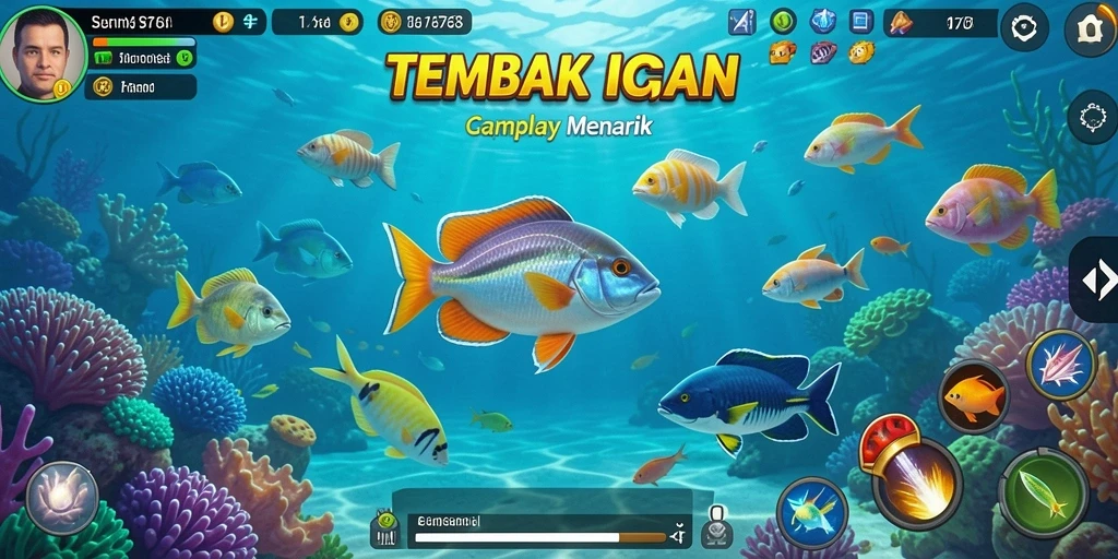 Tampilan menawan dari gameplay Tembak Ikan 8768 dengan efek visual yang menarik.