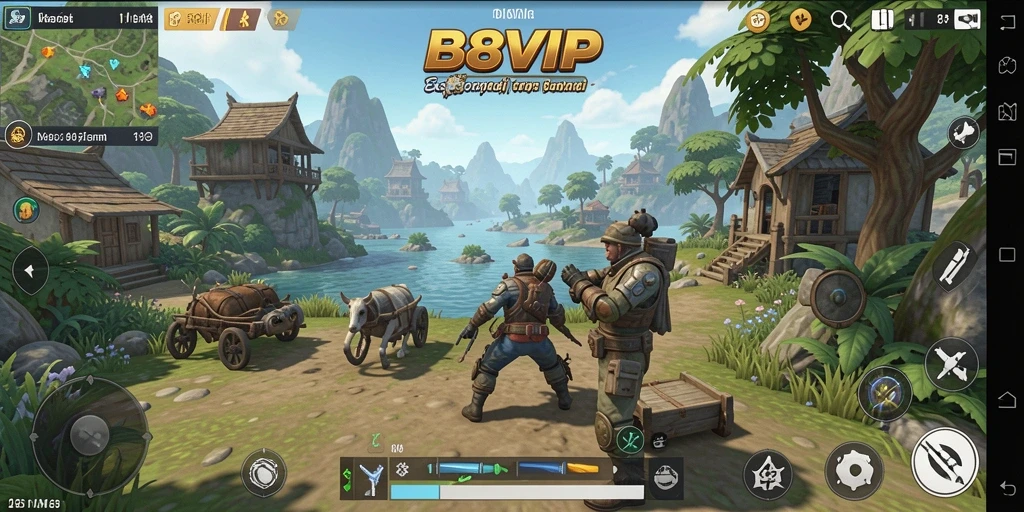 Screenshot gameplay B8VIP menampilkan petualangan di dunia terbuka.