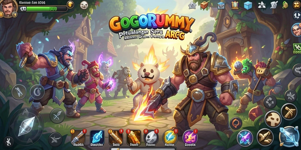 Gameplay GOGORUMMY menampilkan pertarungan seru dan petualangan epik di dunia fantasi.