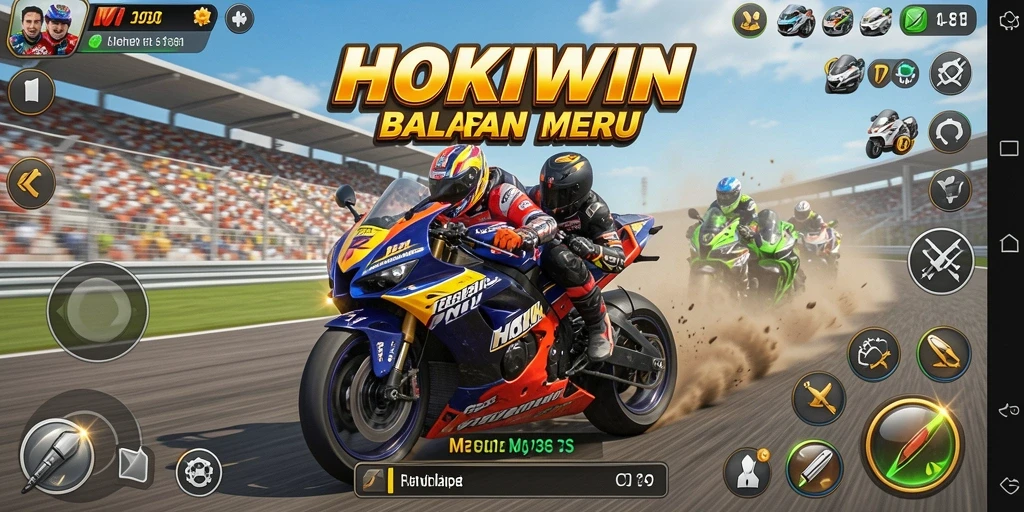 Tampilan gameplay HOKIWIN yang mendebarkan dalam balapan motor.