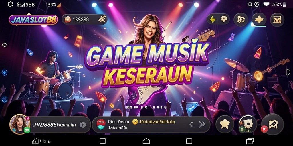 Tampilan gameplay JAVASLOT88 dengan iringan musik yang seru.