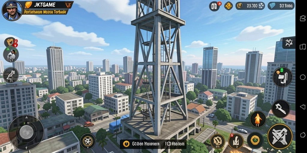 Tampilan gameplay seru dalam JKTGAME yang menampilkan aksi menara pertahanan.