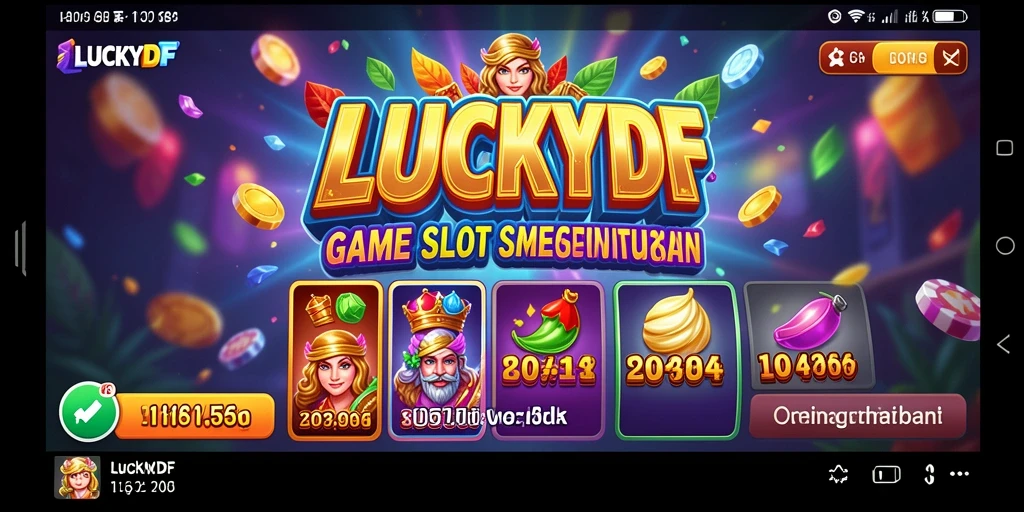 Tampilan gameplay LUCKYDF yang menarik dengan berbagai simbol slot.